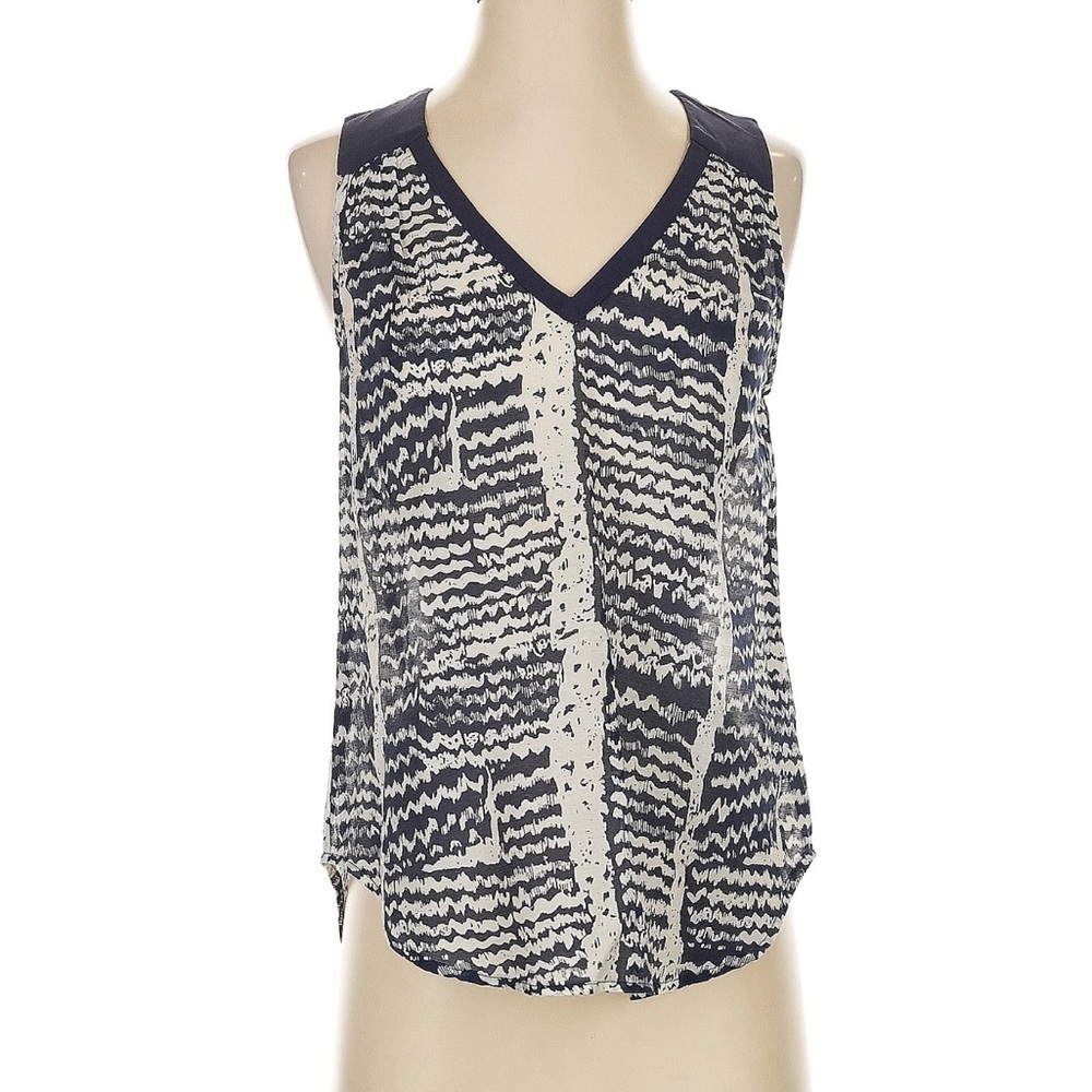 Trina Turk Navy and Cream Patterned Blouse